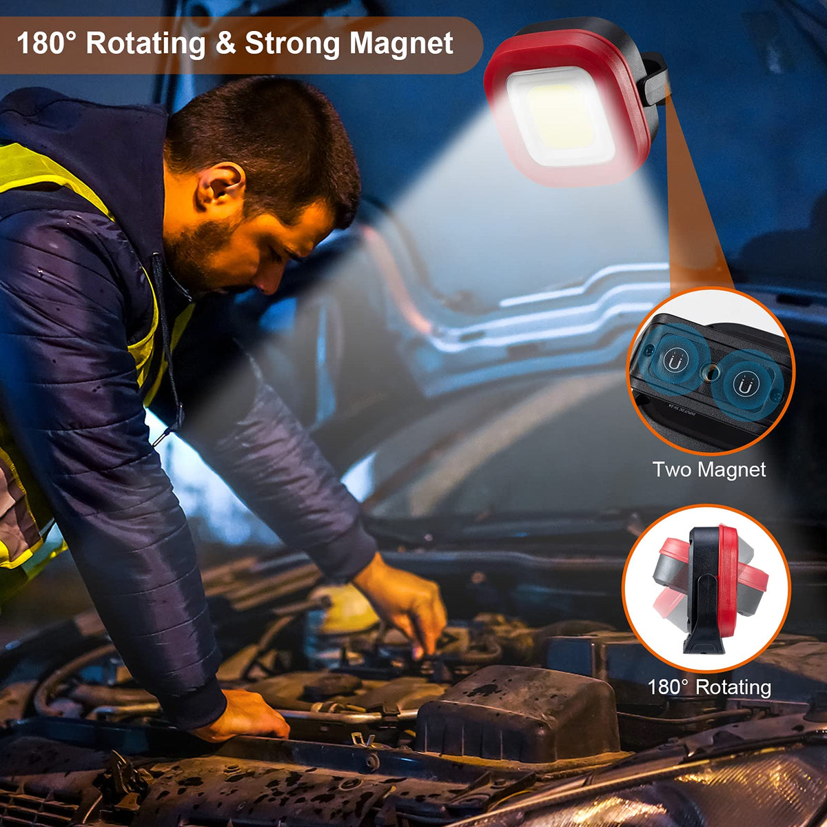 Magnetic Work Light, 42 LEDs 1000 Lumens Rechargeable Portable Inspection Light (2 PCS) I183076