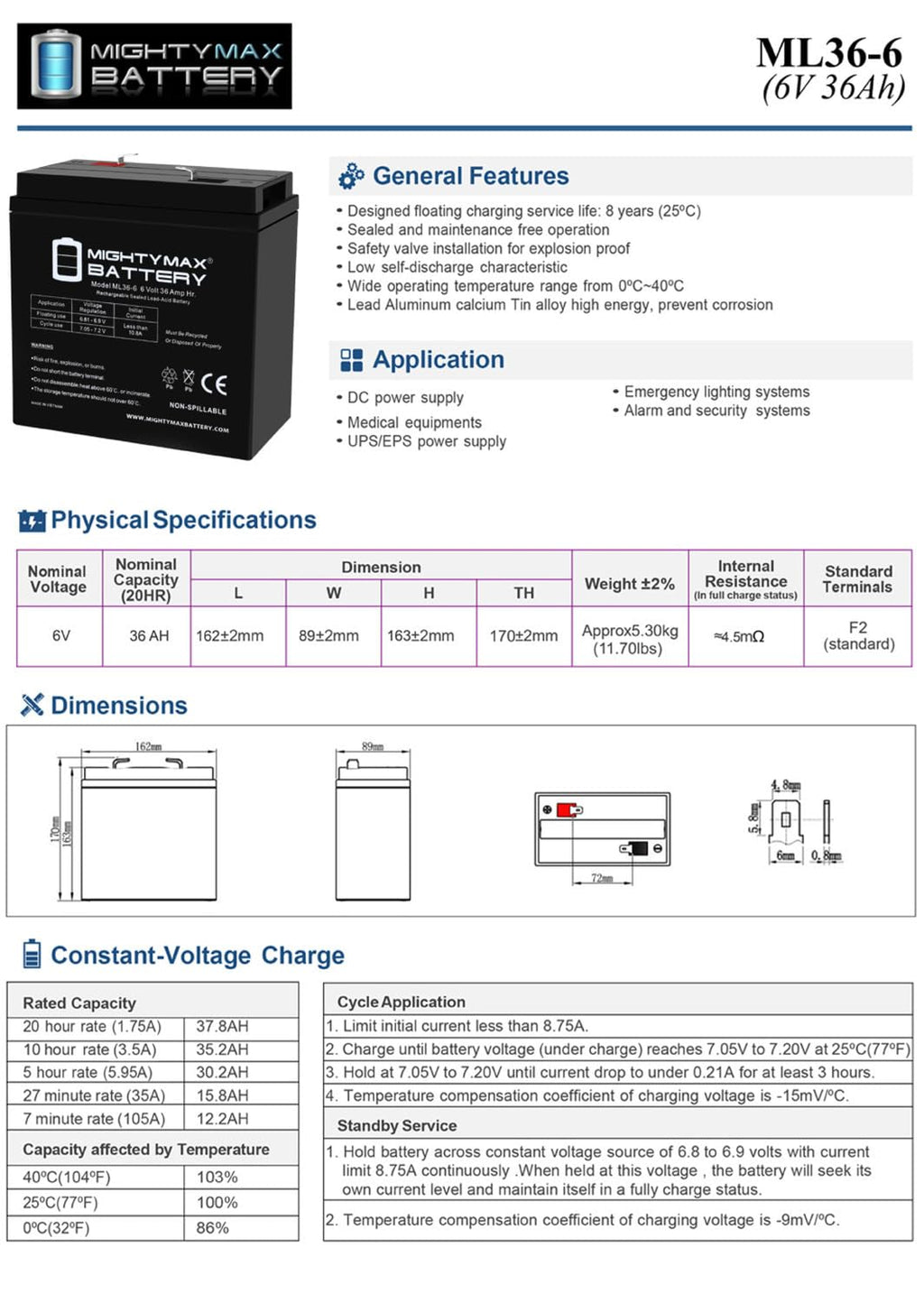 6V 36Ah AGM F2 Terminal Battery 4 Pack N77639