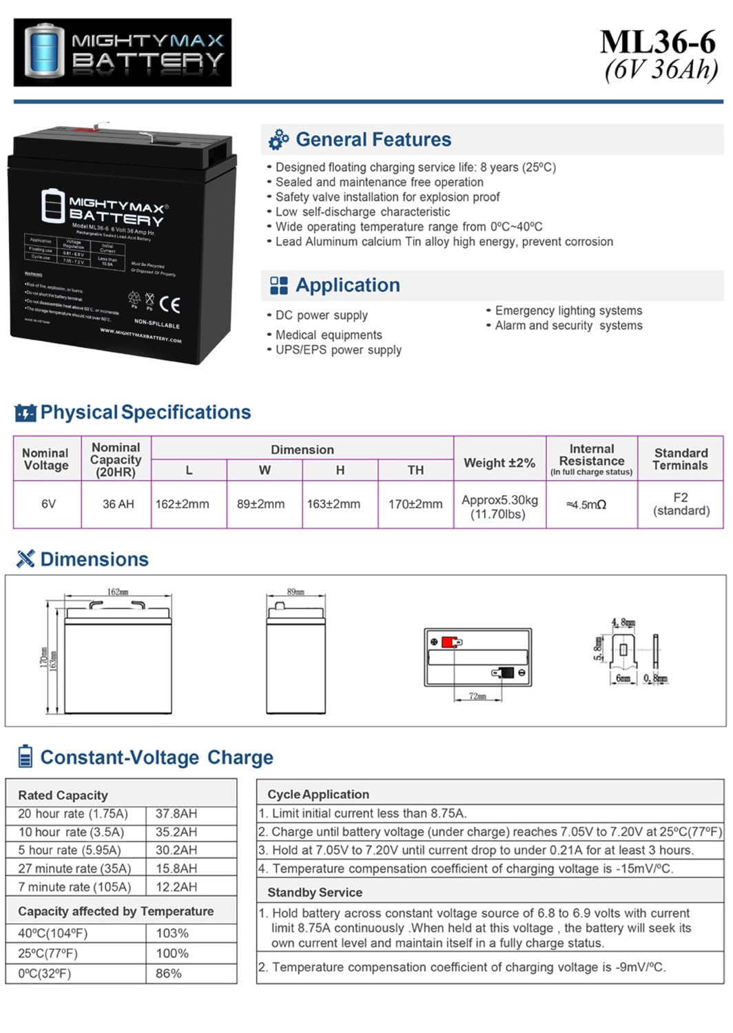 6V 36Ah AGM F2 Terminal Battery 4 Pack N77639