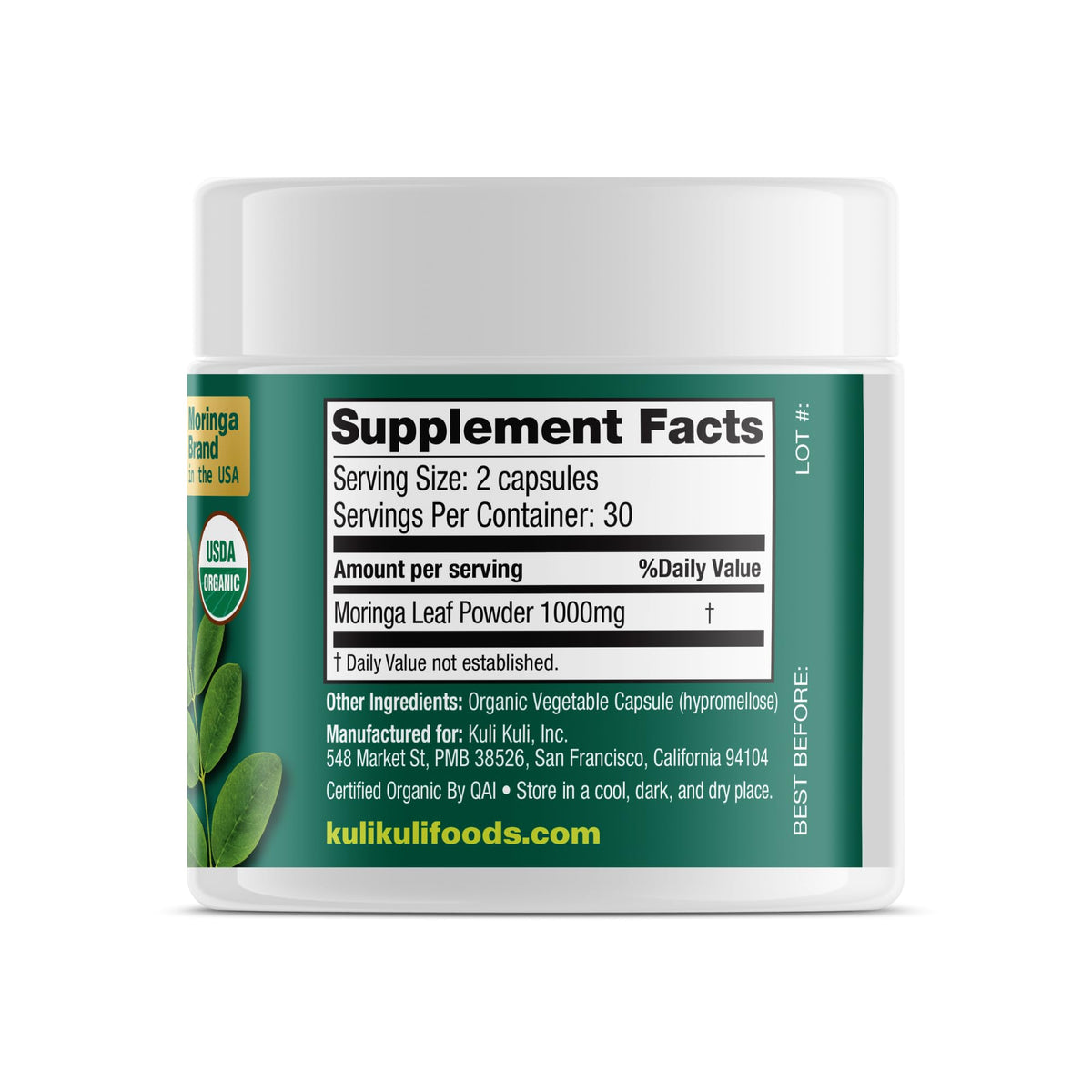 Pure Organic Moringa Leaf Capsules 60ct A61060