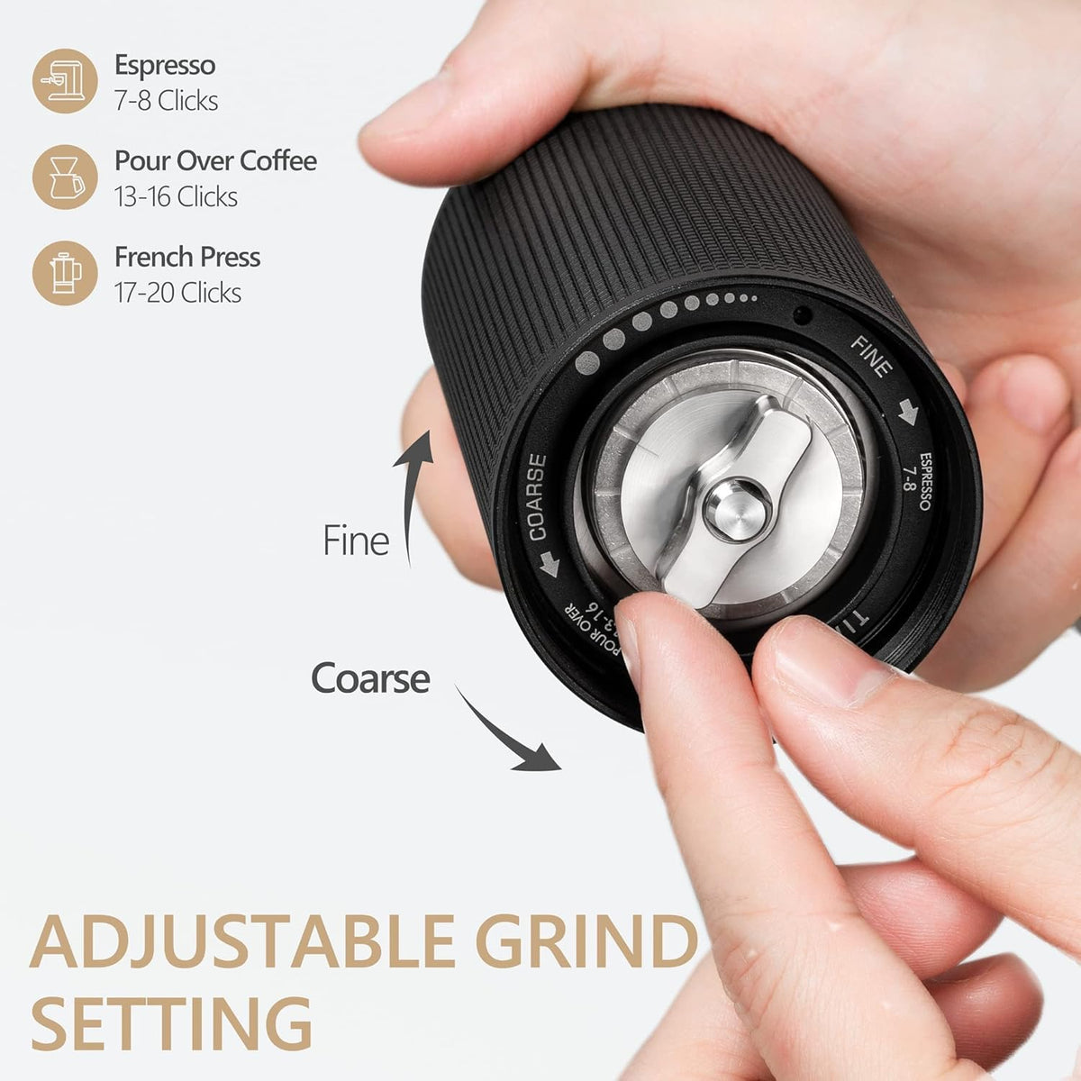 Manual Coffee Grinder with Stainless Steel Conical Burr, 25g, Black Z79227