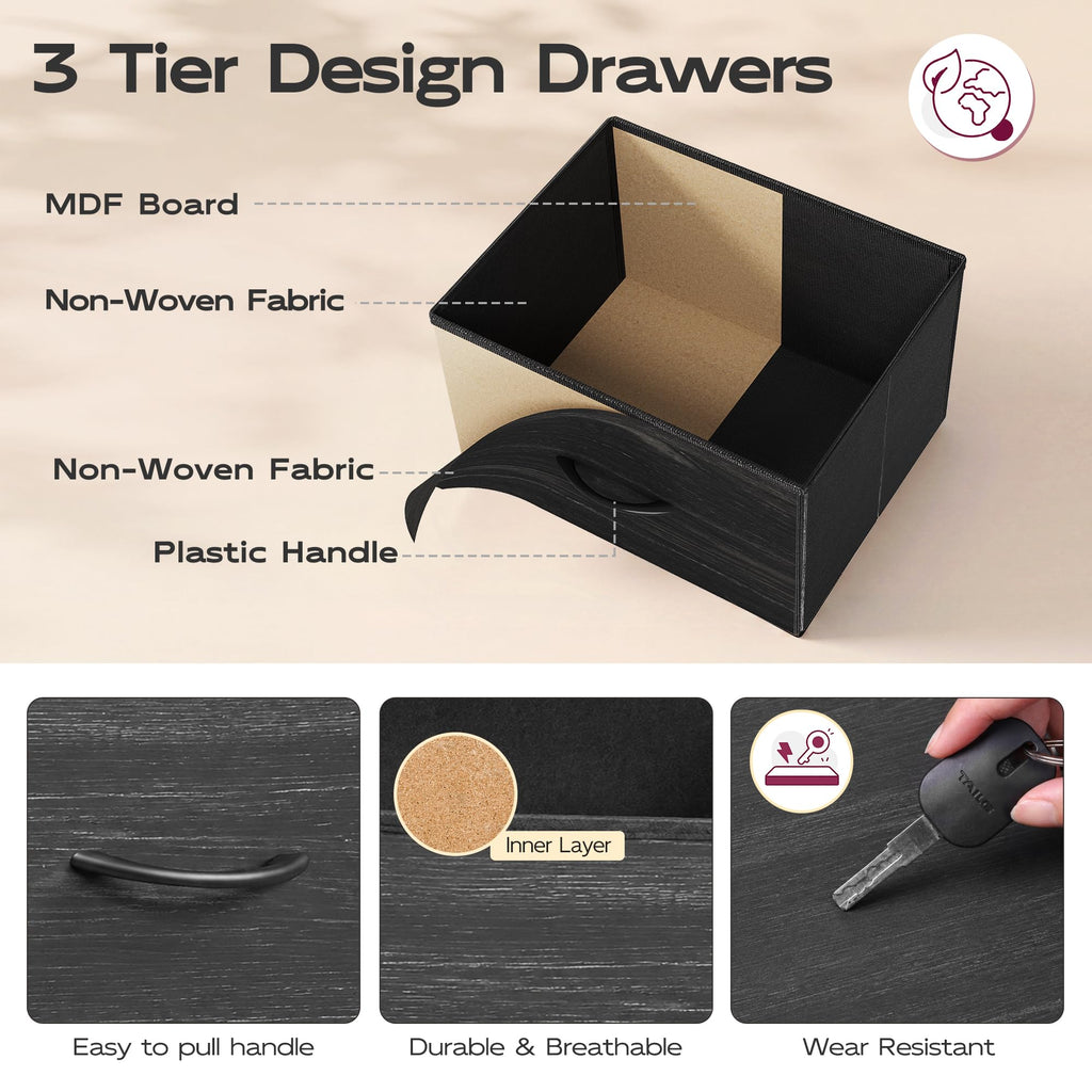 Black 3 Drawer Wood Dresser C207593