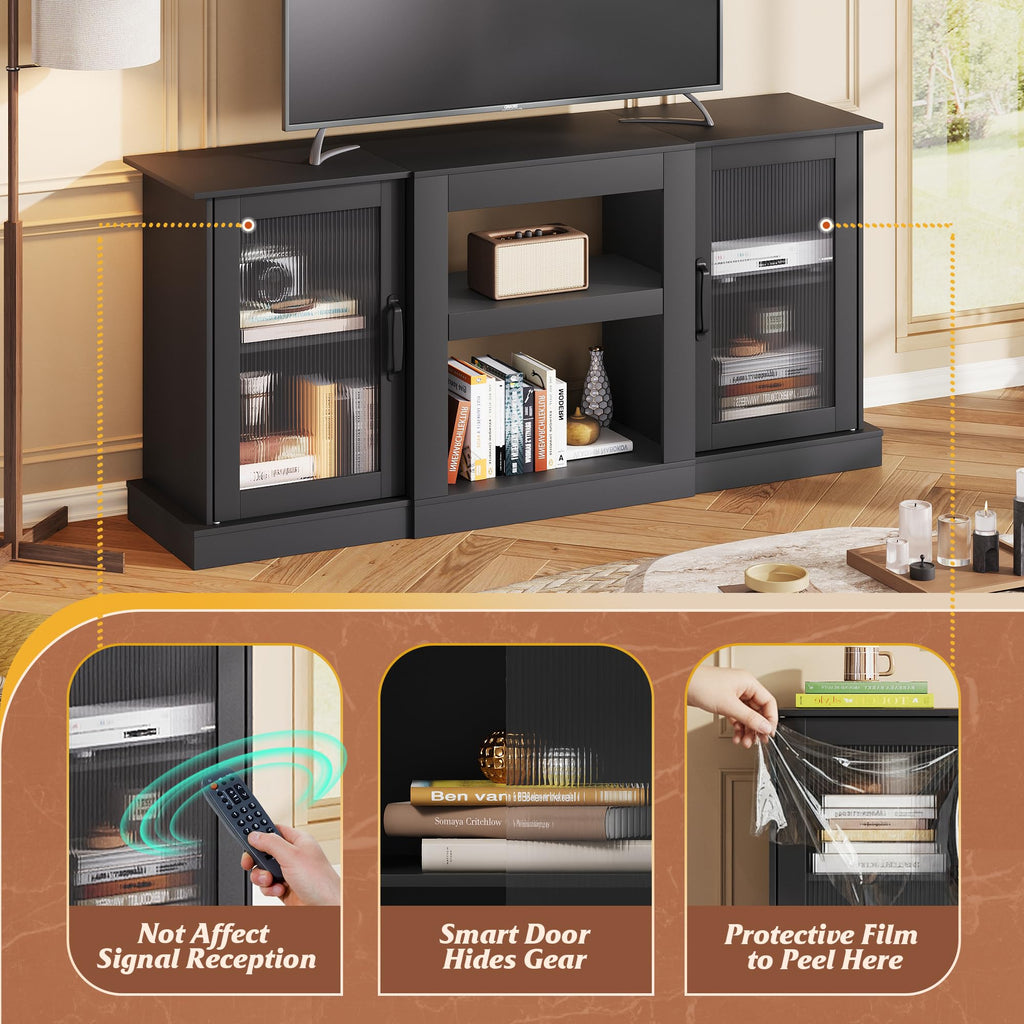 Black 58" TV Stand with Storage Cabinets and Adjustable Shelves K2819