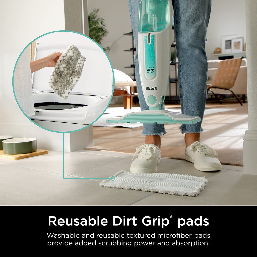 White Steam Mop with 2 Dirt Grip Pads J169