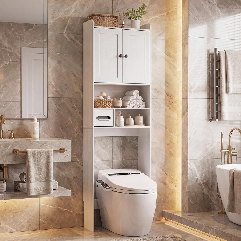 White Over the Toilet Storage Cabinet with Adjustable Shelves A546669