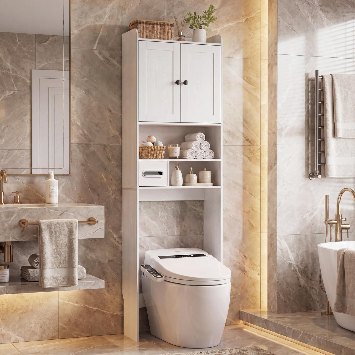 White Over the Toilet Storage Cabinet with Adjustable Shelves A546669