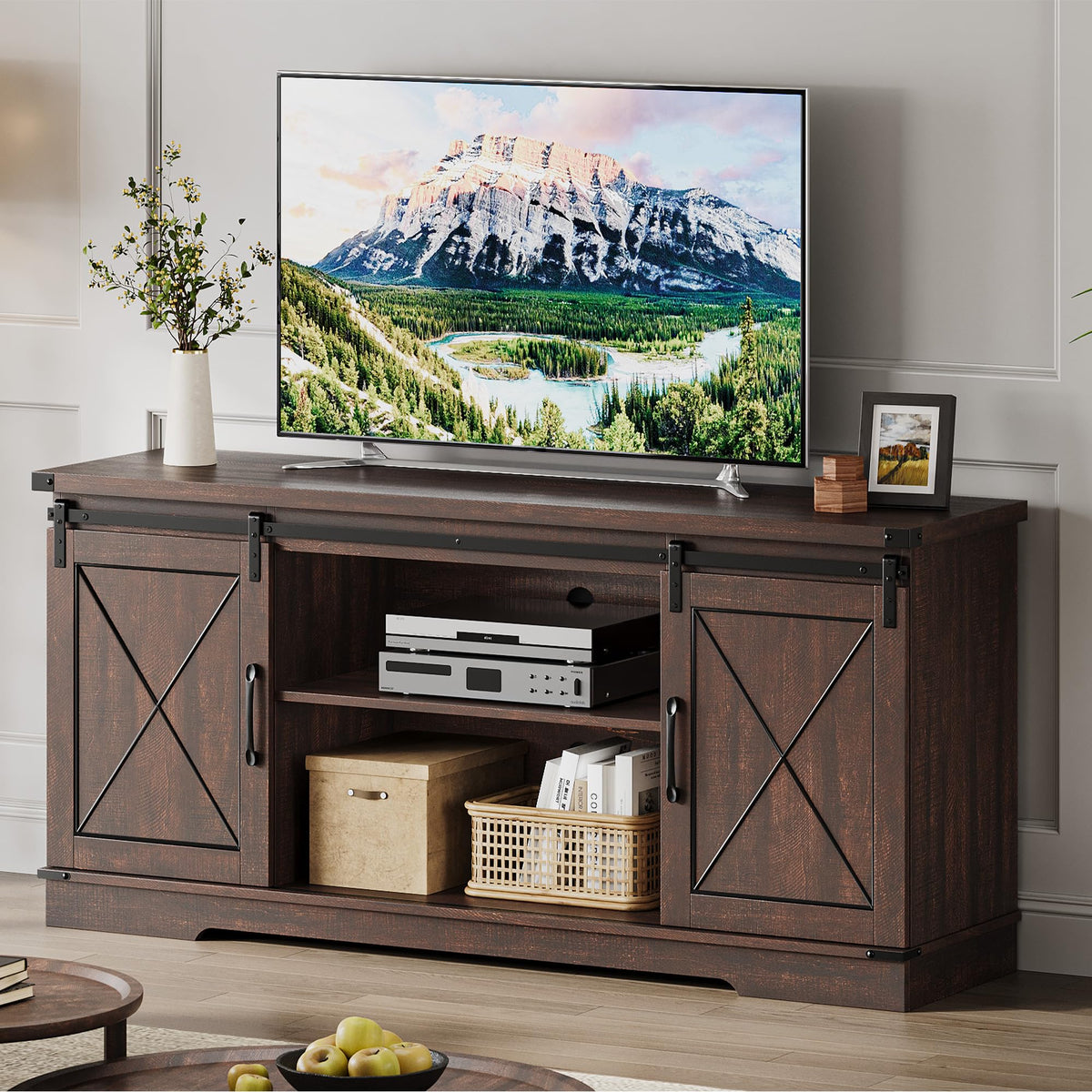 59 Inch TV Stand with Sliding Barn Doors L205