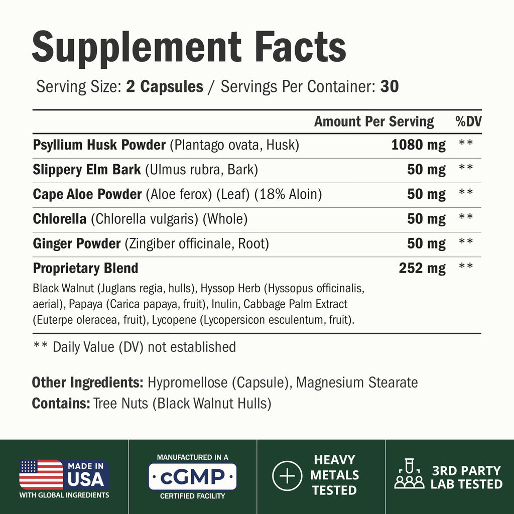 Psyllium Husk Capsules 1080mg 60 Fiber Capsules Z39909