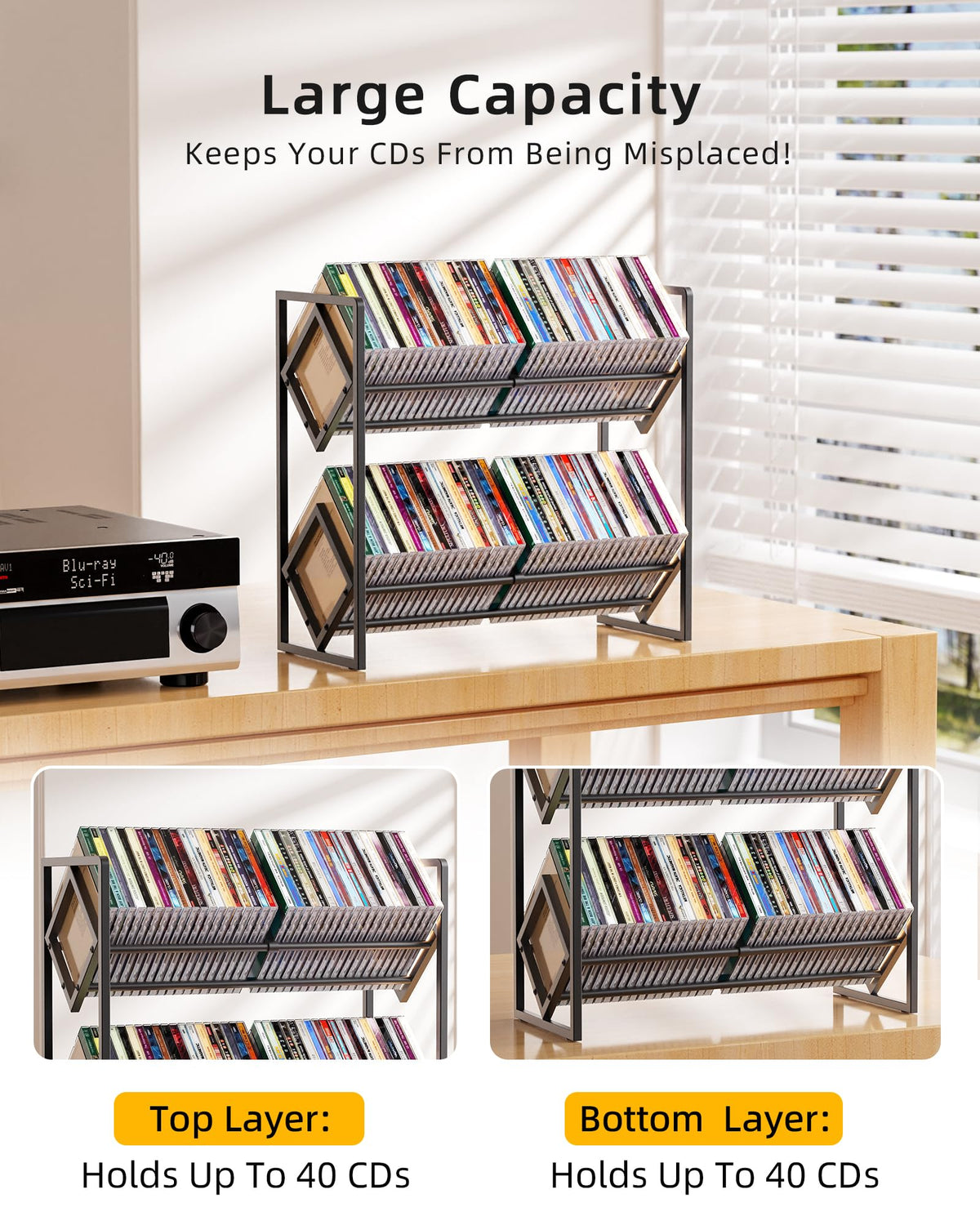 2-Tier Metal CD Storage Shelf with Adjustable Divider S1724