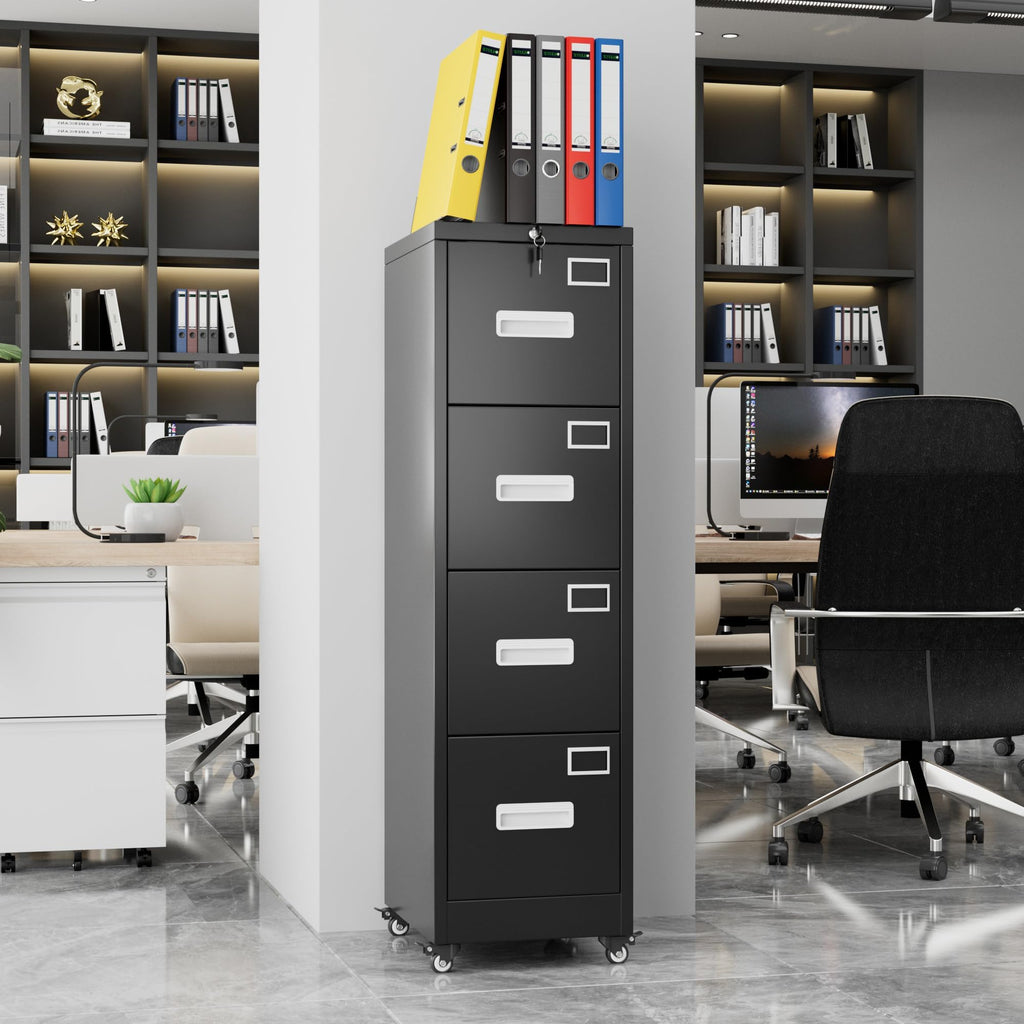 4 Drawer Metal File Cabinet with Lock, Black Q1686