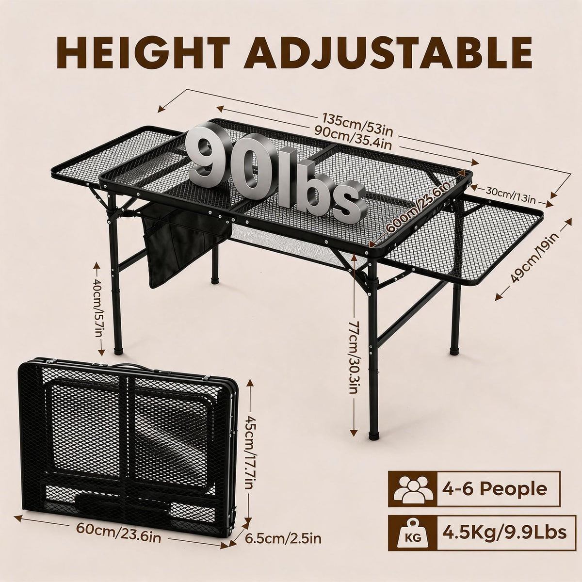 Folding Camping Table with 2 Wing Panels T794059