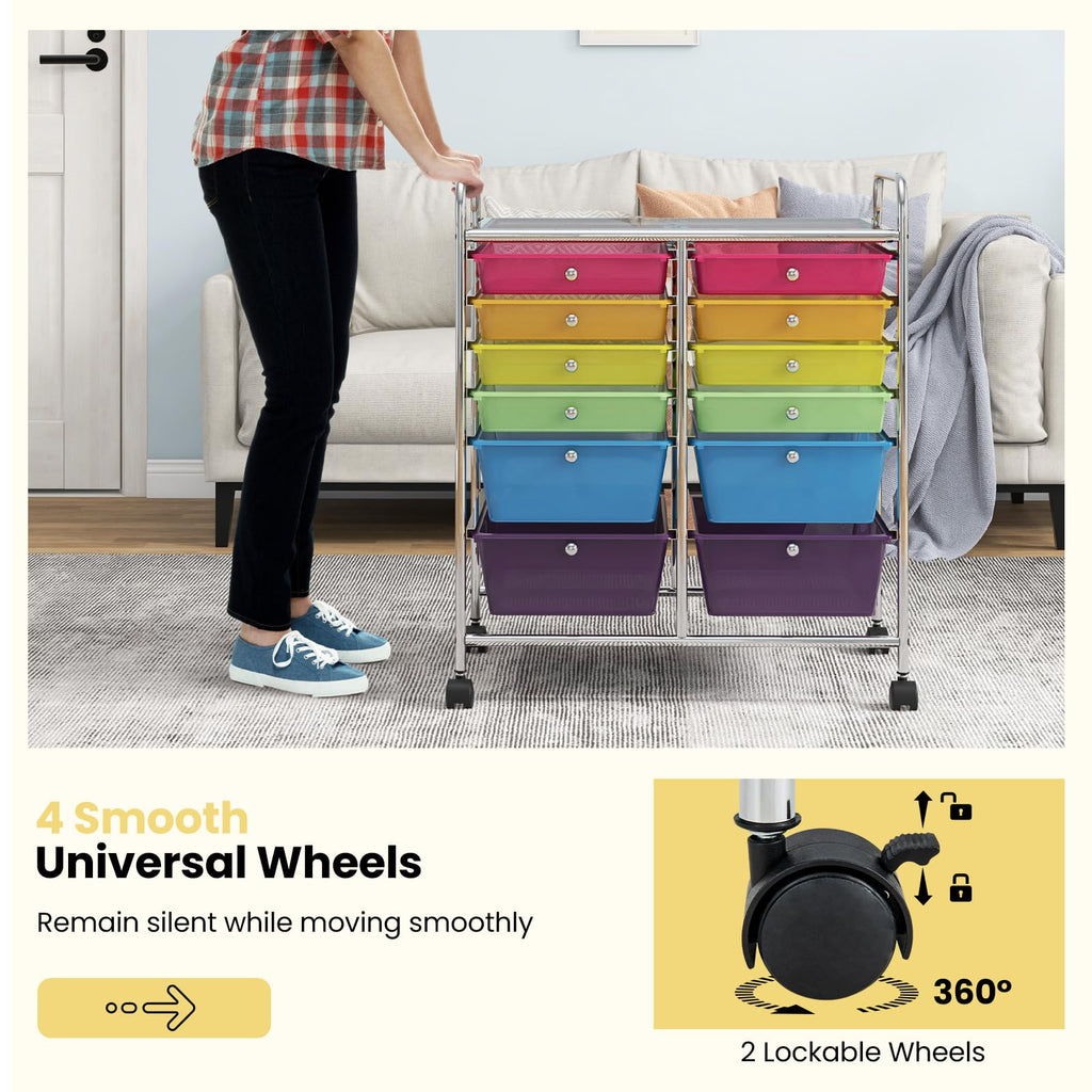 12 Drawer Rolling Storage Cart with Lockable Wheel Y5319