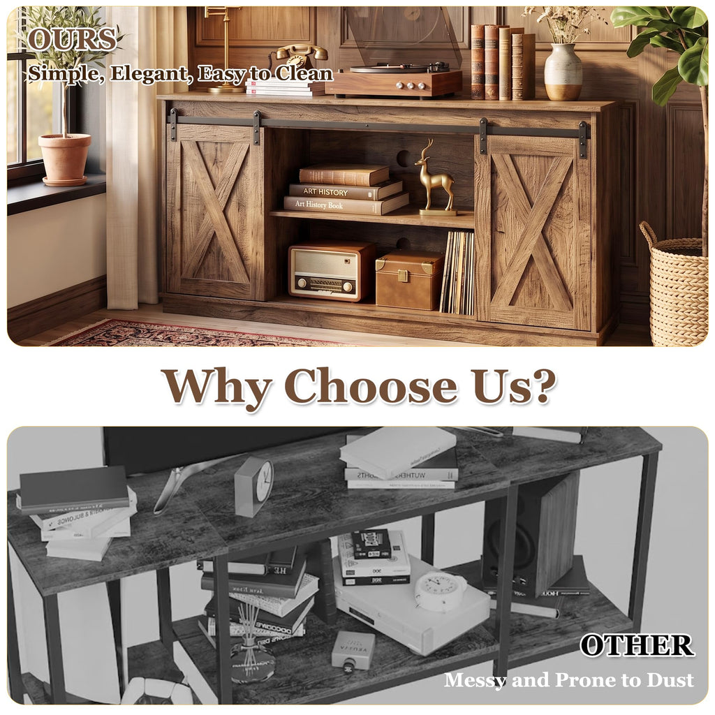 65 Inch Rustic Brown Farmhouse TV Stand B286403