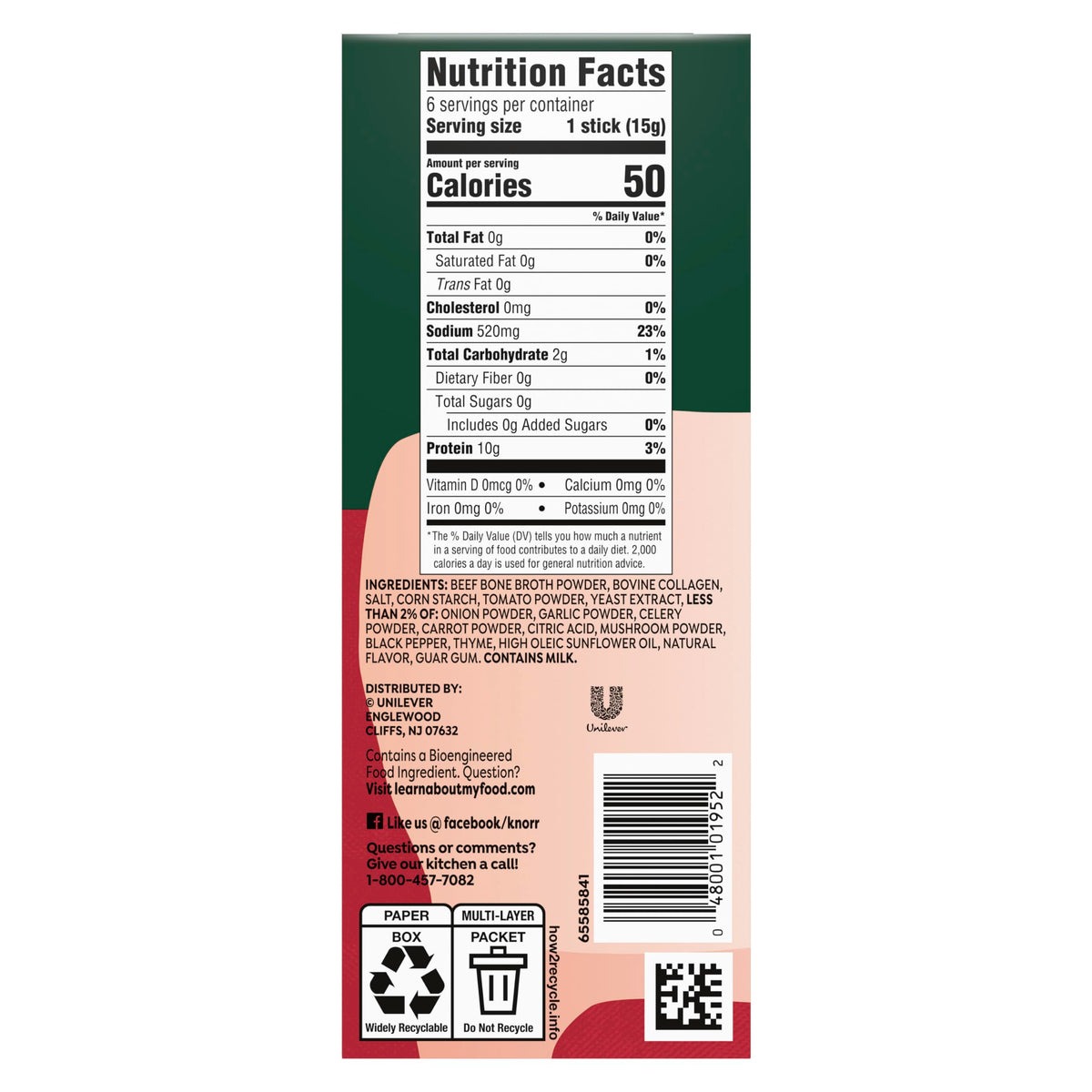 Beef Bone Broth Instant Powder Mix Packets, 6 Count G251