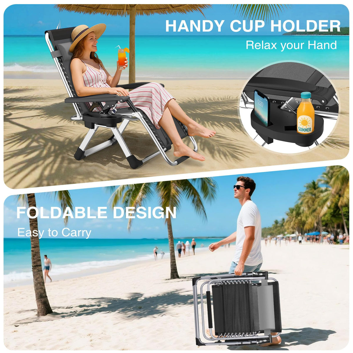 Zero Gravity Reclining Camping Lounge Chair with Cup Holder A87976