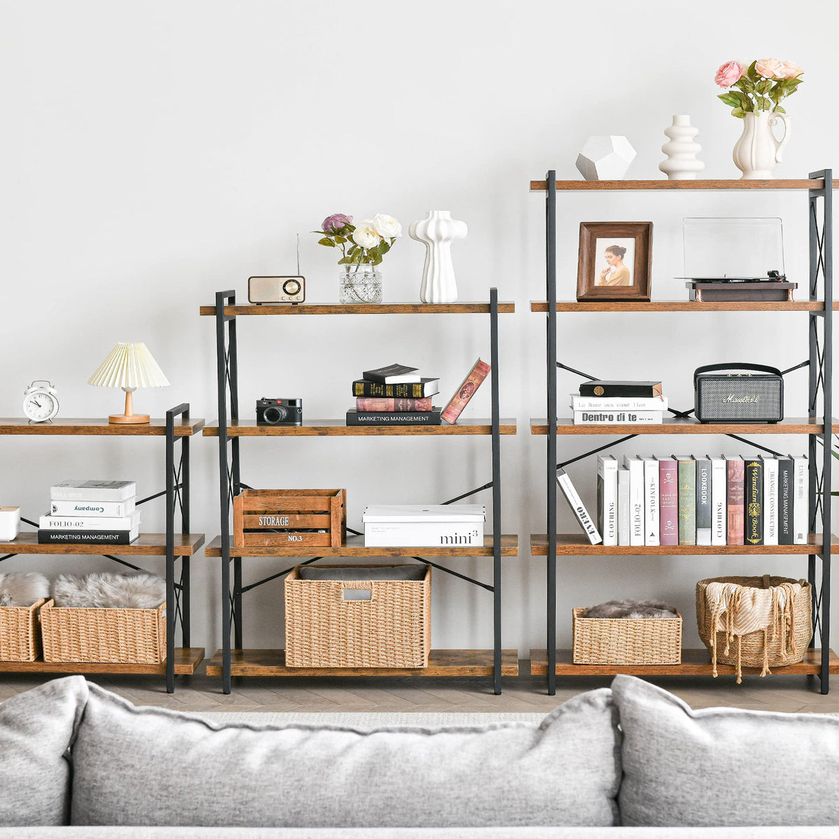 5-Tier Industrial Bookshelf with Metal Frame B6392