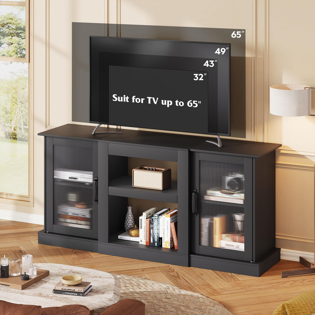 Black 58" TV Stand with Storage Cabinets and Adjustable Shelves K2819