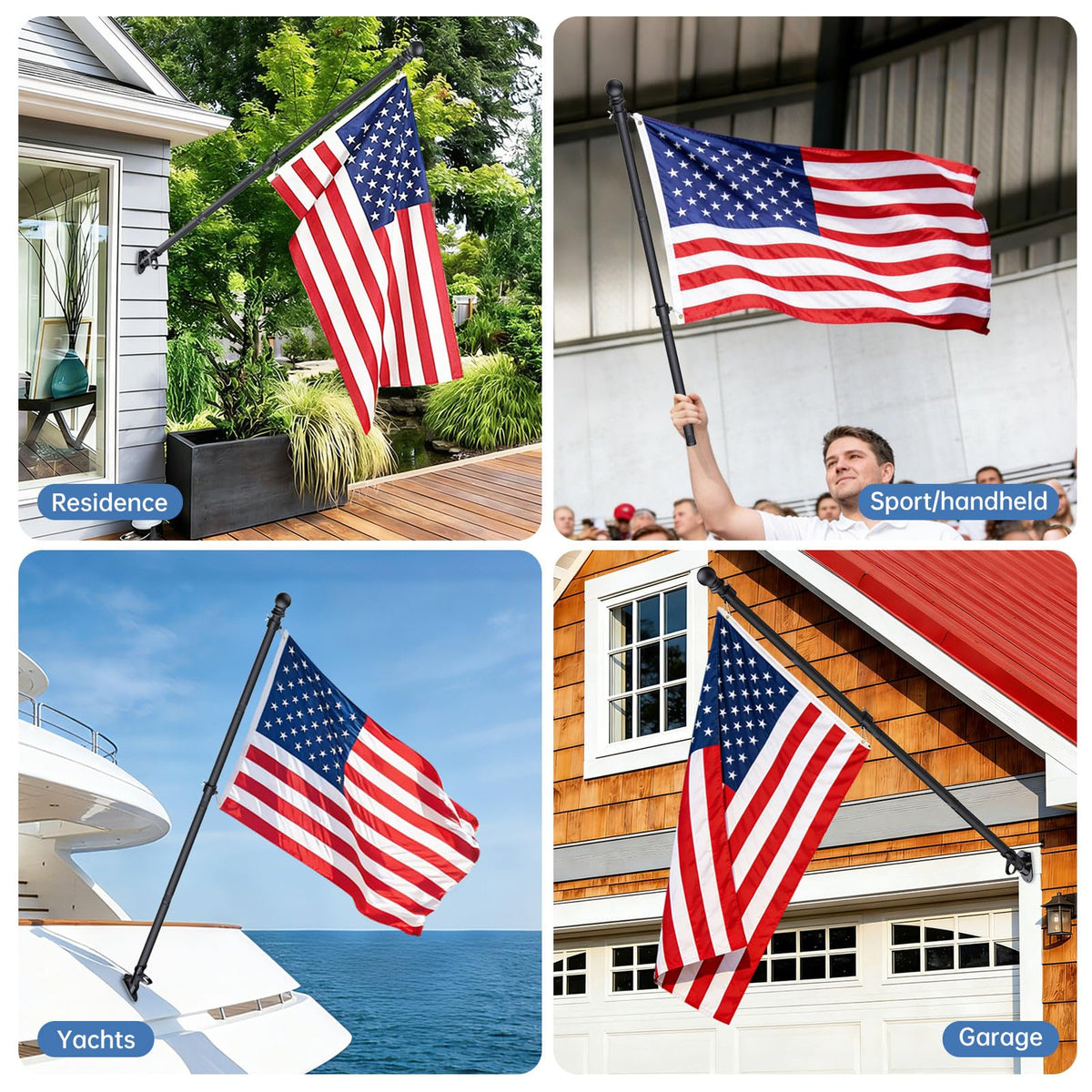 6FT Heavy Duty Tangle Free Steel Flag Pole Kit with 3x5 USA Flag V379