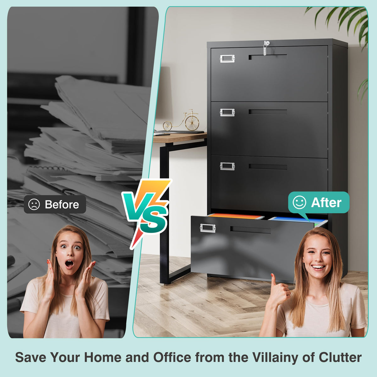 Black 4 Drawer Metal Lateral File Cabinet with Lock K91697