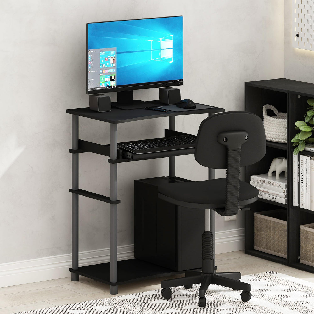 Black Desk with Keyboard Tray L347955