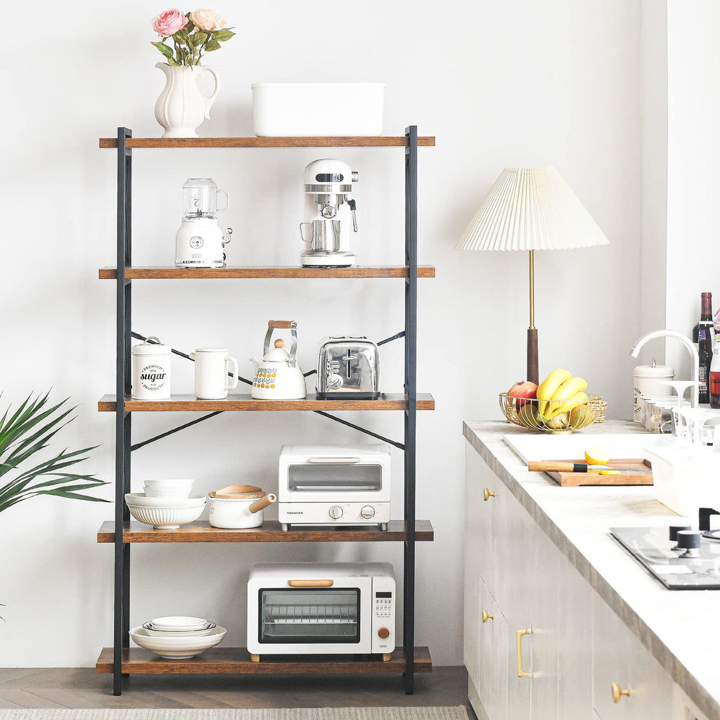 5-Tier Industrial Bookshelf with Metal Frame B6392
