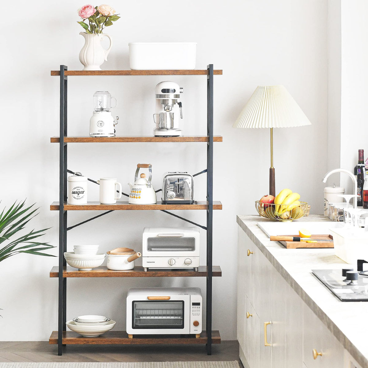 5-Tier Industrial Bookshelf with Metal Frame B6392