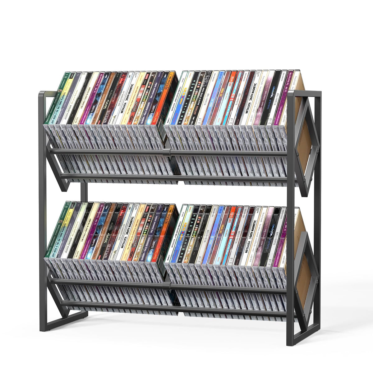 2-Tier Metal CD Storage Shelf with Adjustable Divider S1724