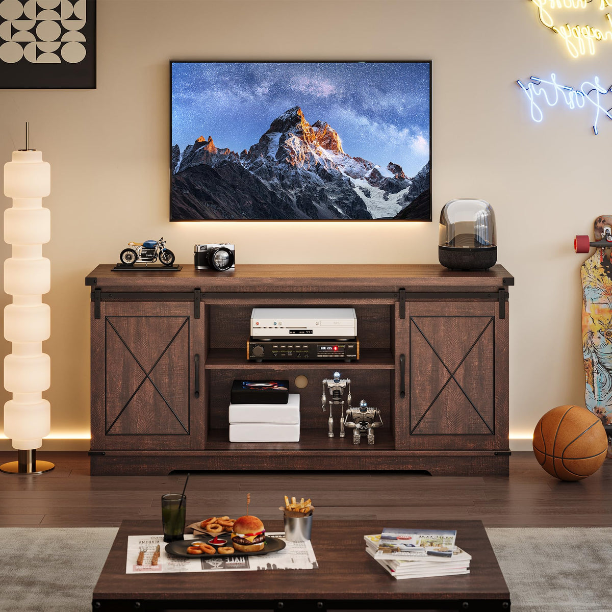59 Inch TV Stand with Sliding Barn Doors L205