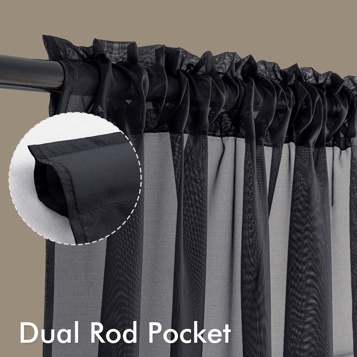 Black Sheer Curtains 84 Inches Long 4 Panels Z4547