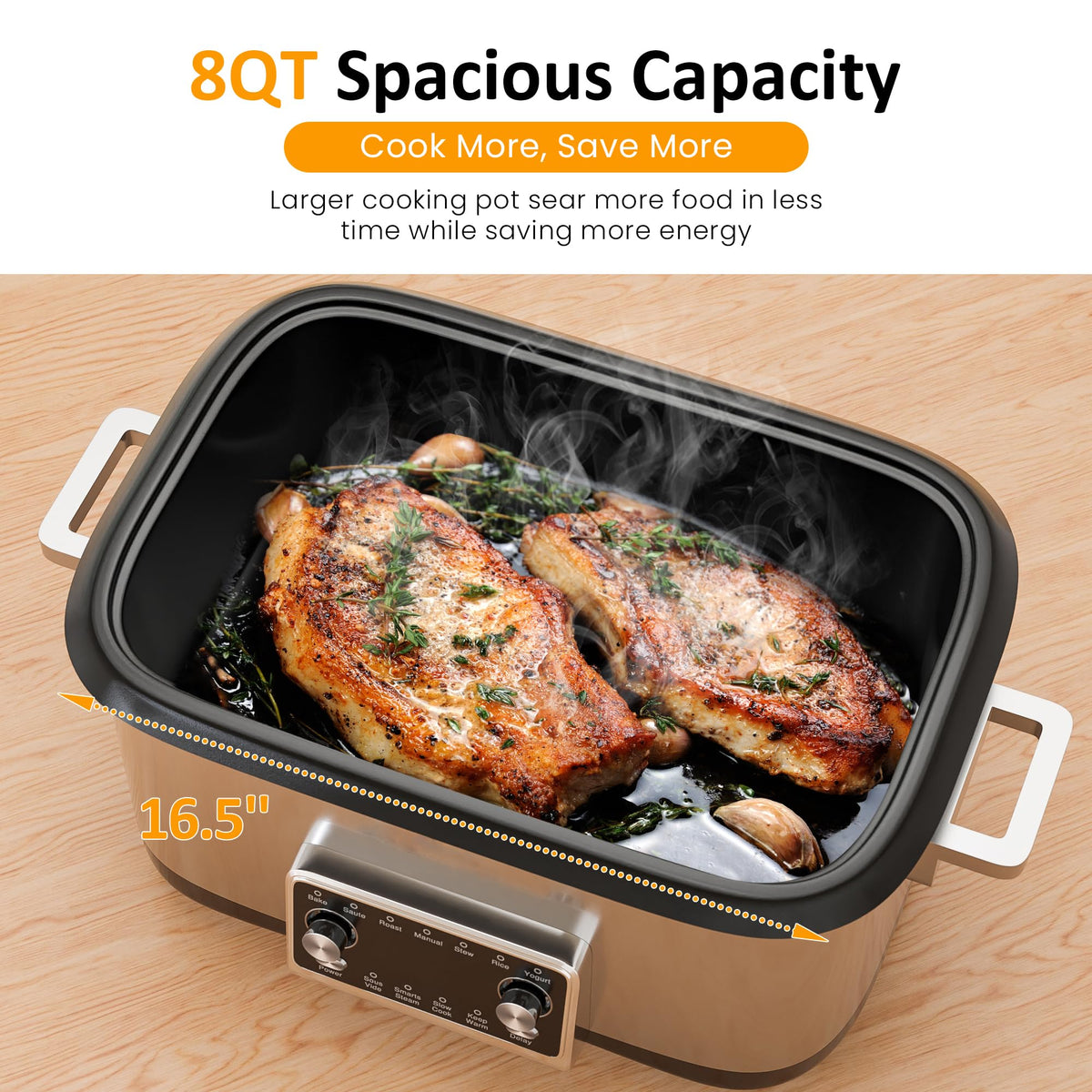 12-in-1 Programmable 8 Quart Slow Cooker with Steaming Rack X950