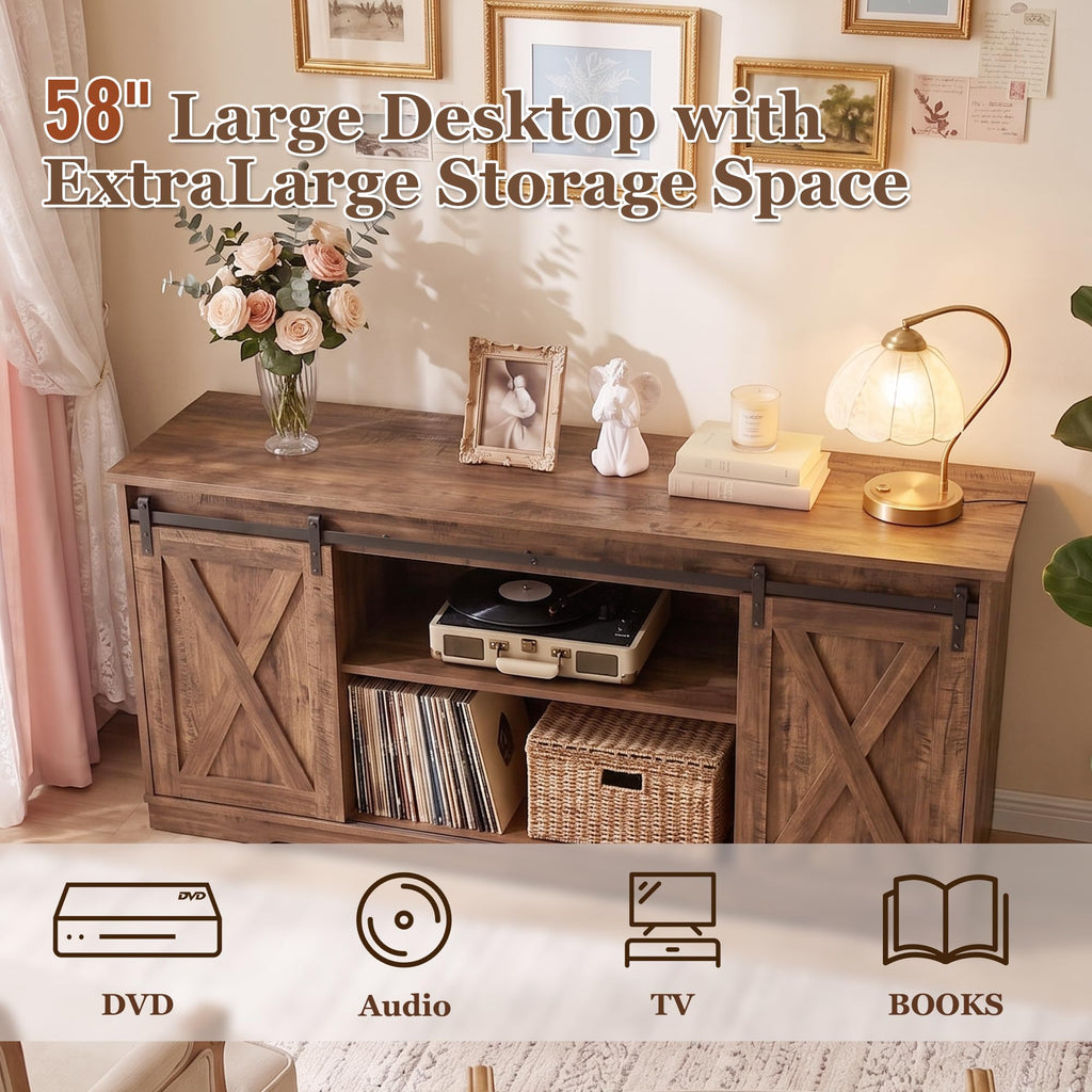 65 Inch Rustic Brown Farmhouse TV Stand B286403