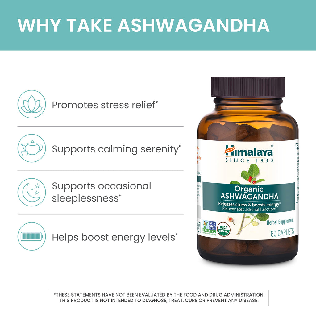 USDA Organic Ashwagandha Root 670 mg 60 Caplets V193023