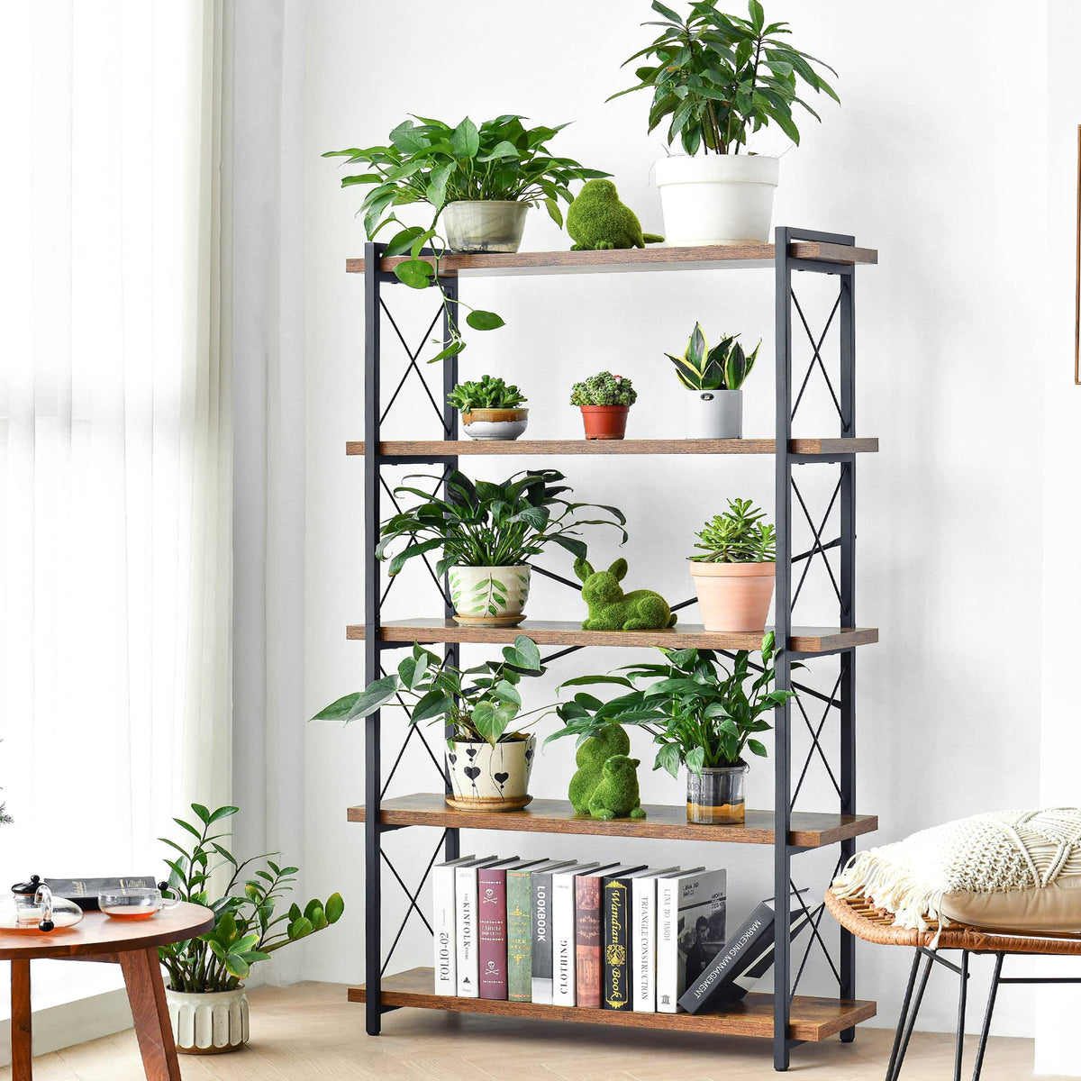 5-Tier Industrial Bookshelf with Metal Frame B6392