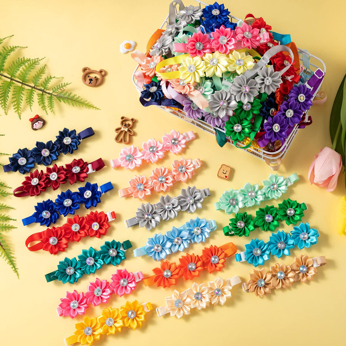 80 Pcs Dog Bowtie Flower Collar Adjustable E723