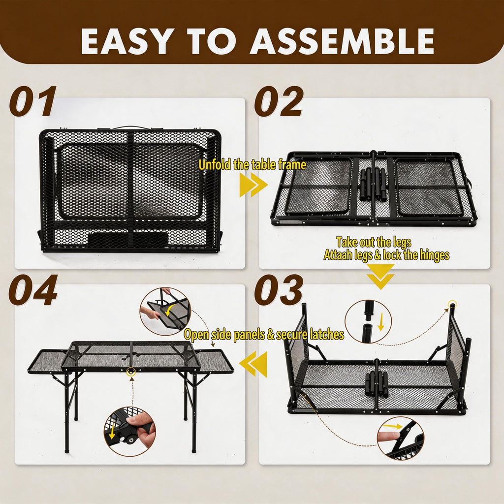 Folding Camping Table with 2 Wing Panels T794059