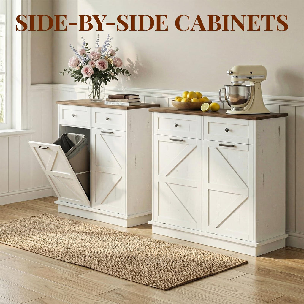 White Tilt-Out Trash Can Cabinet X430534