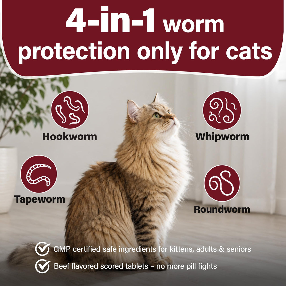 Cat Dewormer, Beef Flavor, 30 Tablets B94795