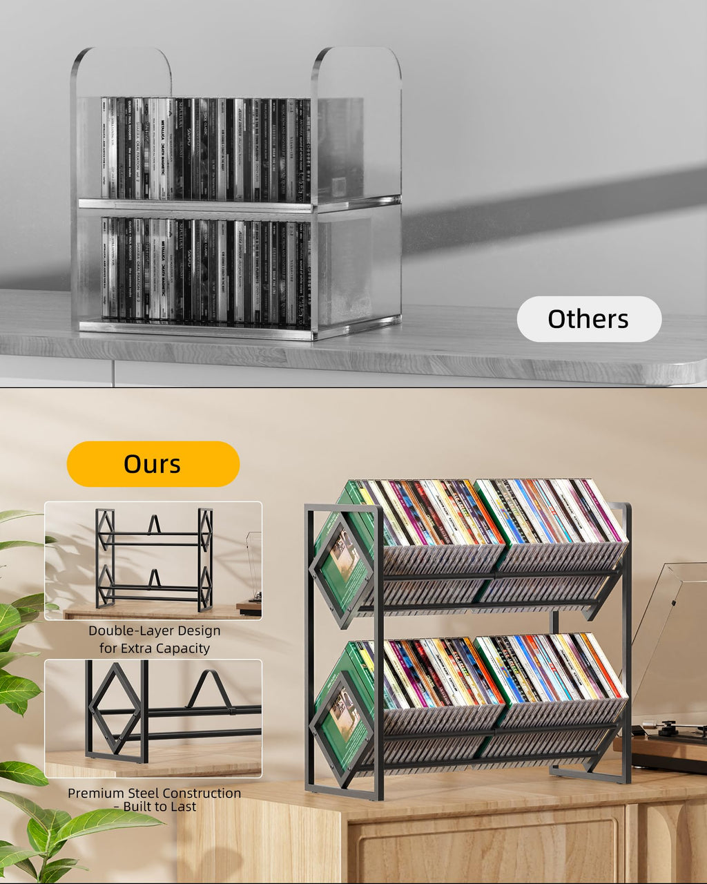 2-Tier Metal CD Storage Shelf with Adjustable Divider S1724