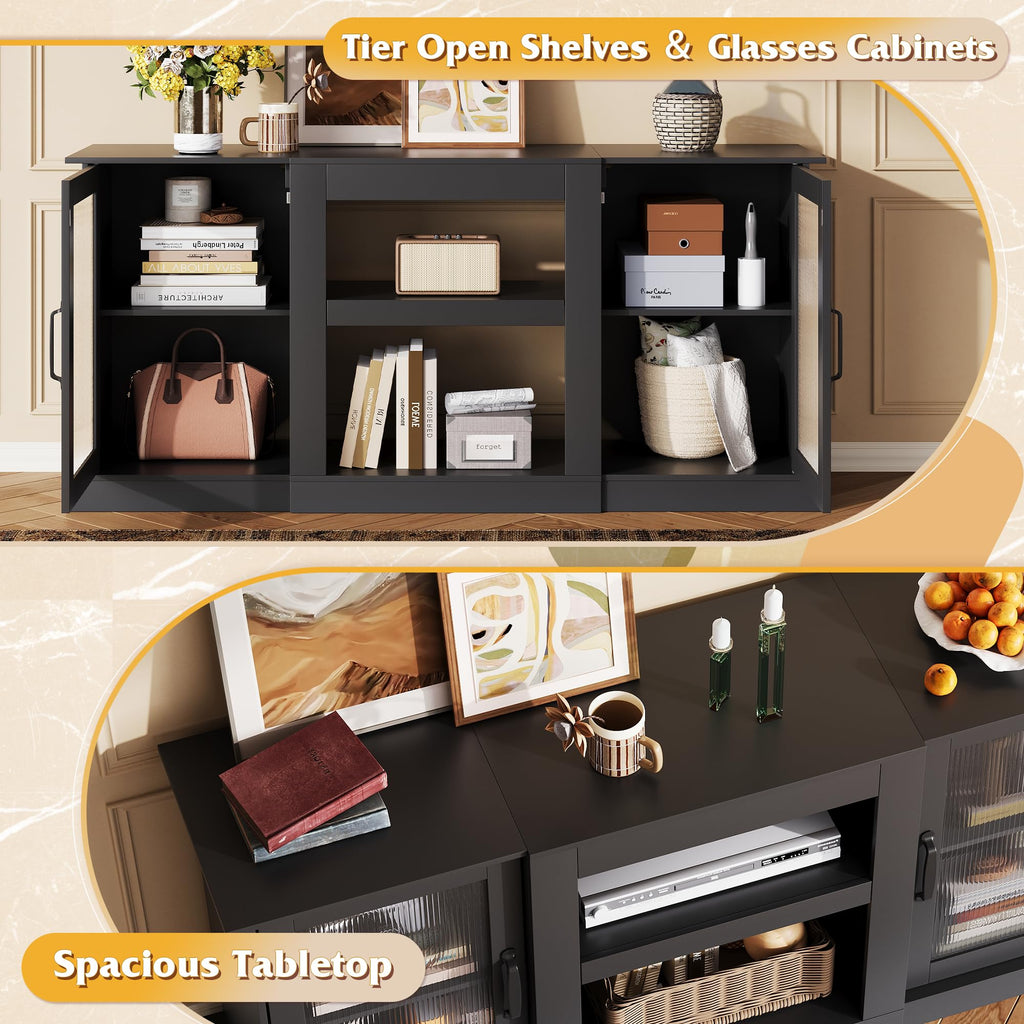 Black 58" TV Stand with Storage Cabinets and Adjustable Shelves K2819