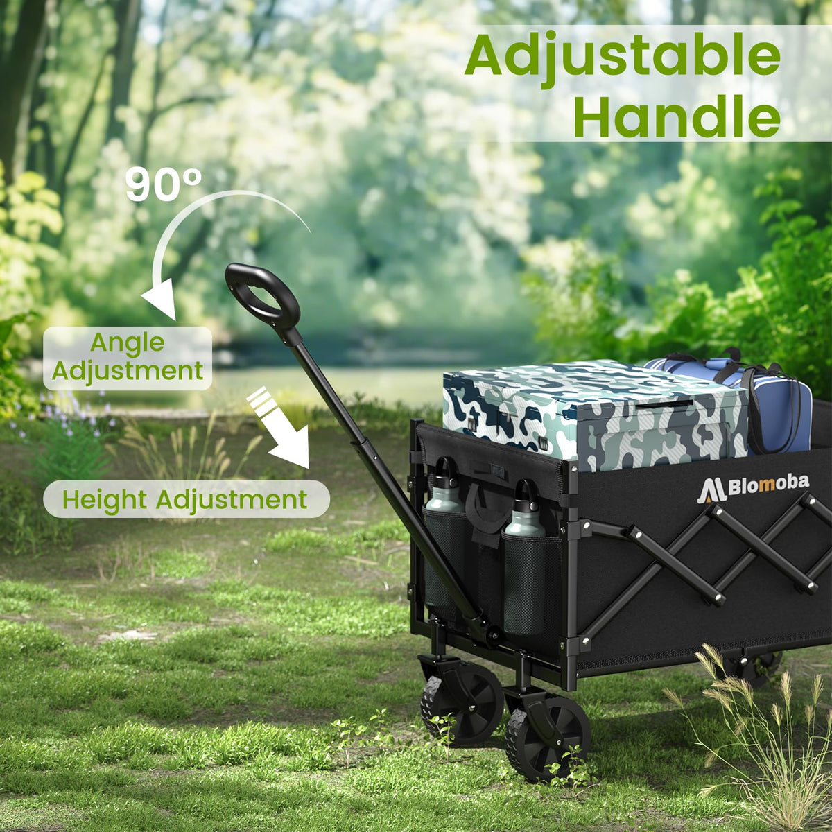 Folding Wagon Cart with Wheels, 220lbs, Black H21383