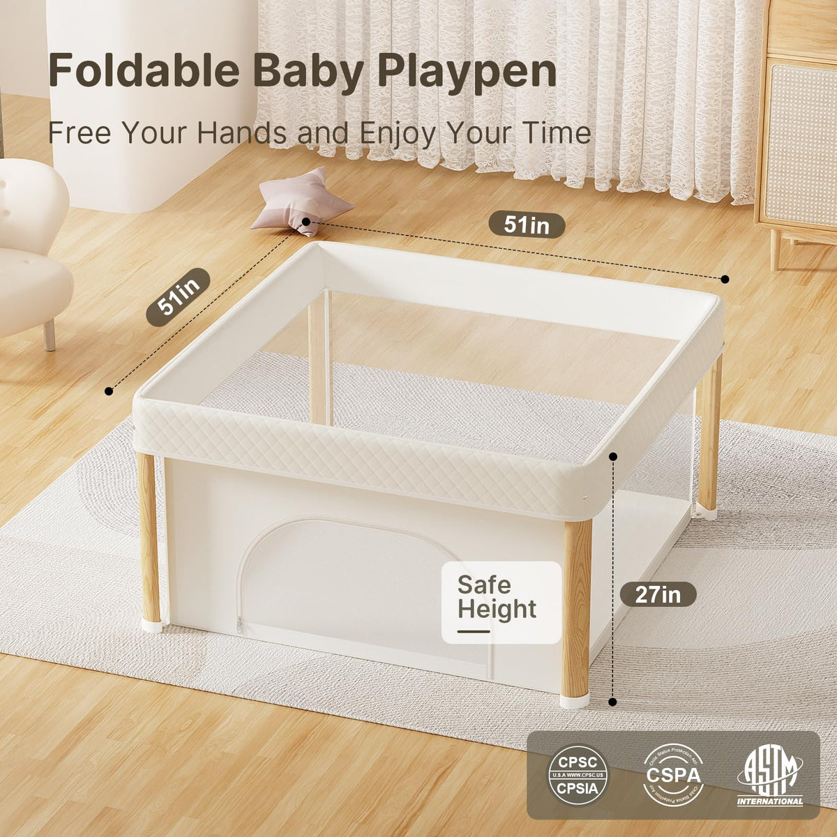 Foldable Baby Playpen with Storage Bag T636946