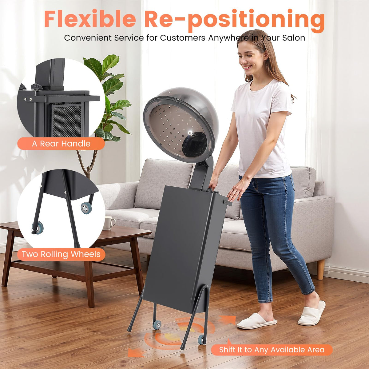 1200W Freestanding Hooded Hair Dryer with Wheels Y4359