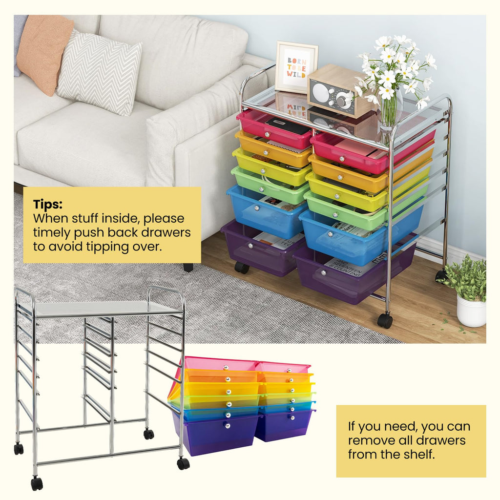 12 Drawer Rolling Storage Cart with Lockable Wheel Y5319