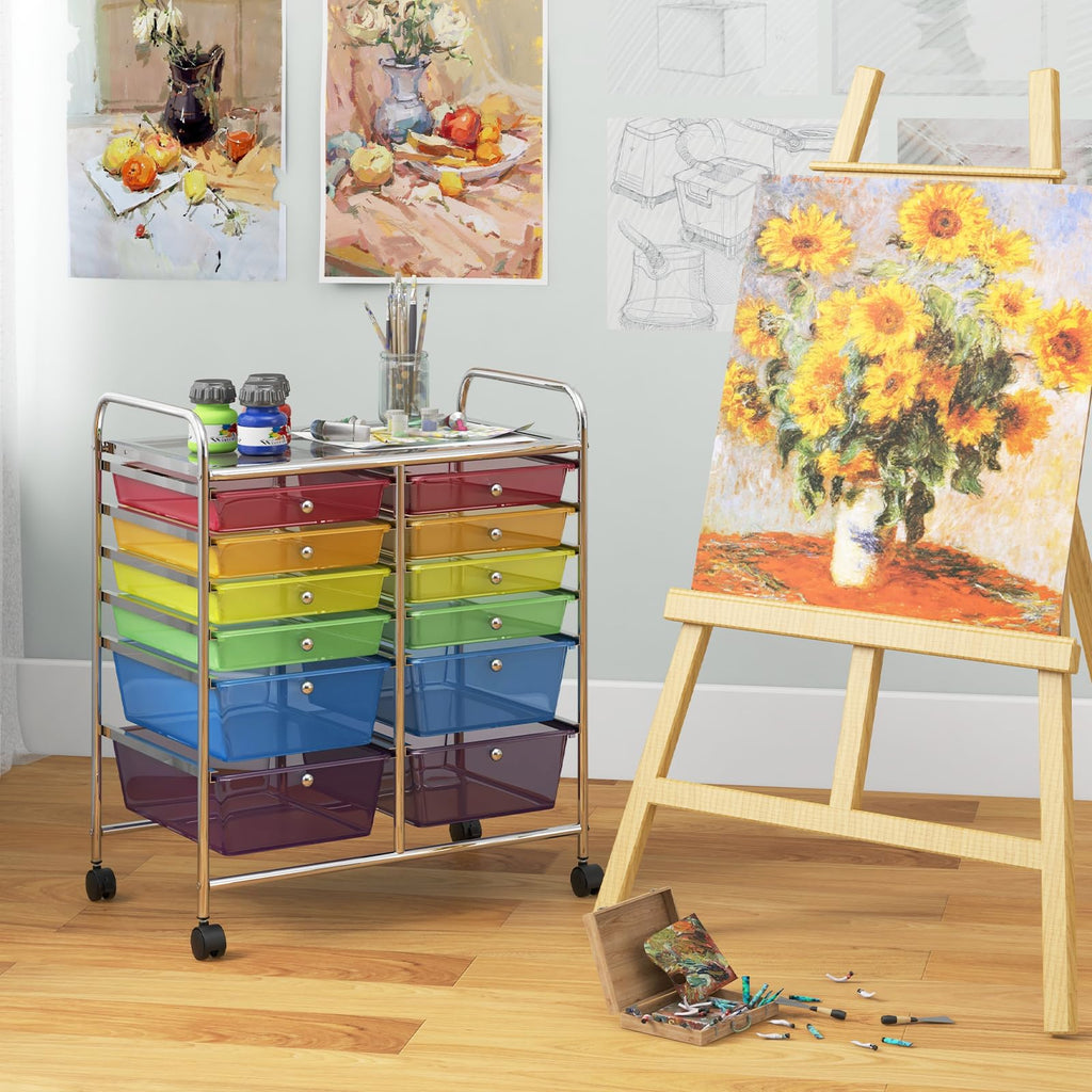 12 Drawer Rolling Storage Cart with Lockable Wheel Y5319
