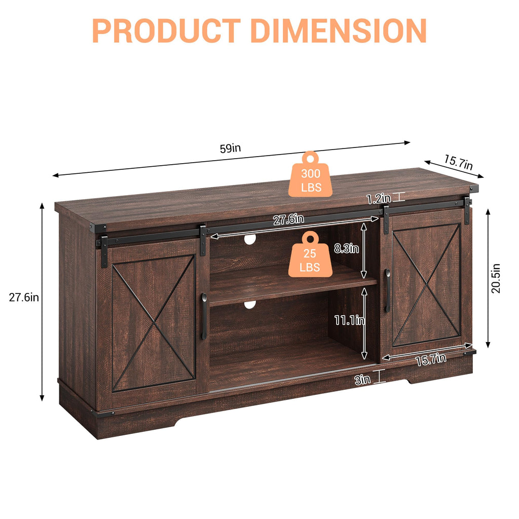 59 Inch TV Stand with Sliding Barn Doors L205