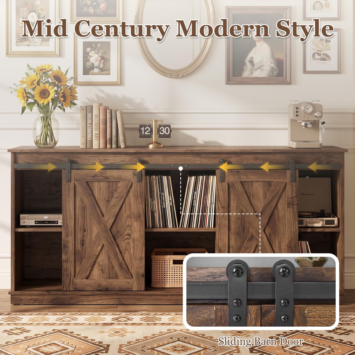 65 Inch Rustic Brown Farmhouse TV Stand B286403