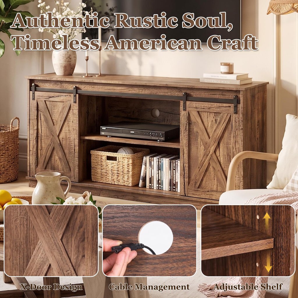 65 Inch Rustic Brown Farmhouse TV Stand B286403