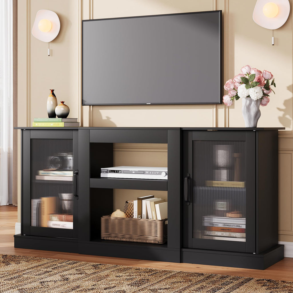 Black 58" TV Stand with Storage Cabinets and Adjustable Shelves K2819