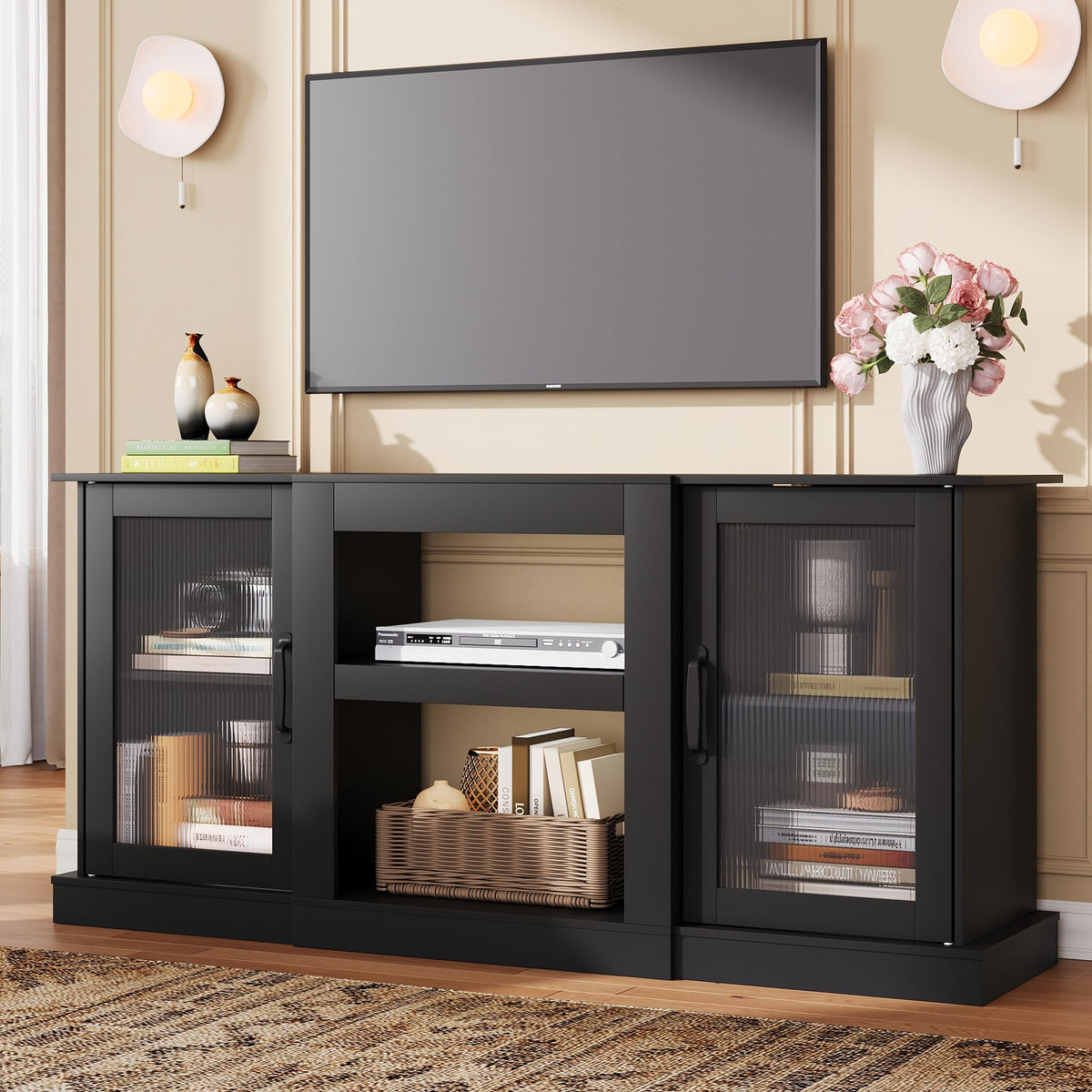 Black 58" TV Stand with Storage Cabinets and Adjustable Shelves K2819