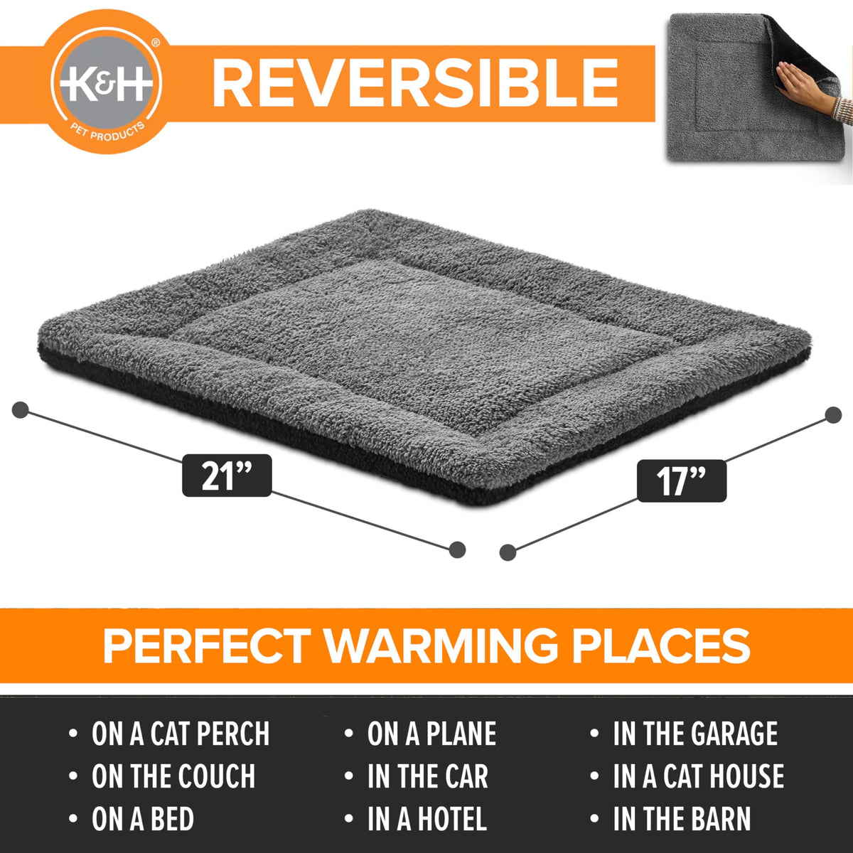Self-Warming Cat Bed Pad Small 21 X 17 Gray Black V847
